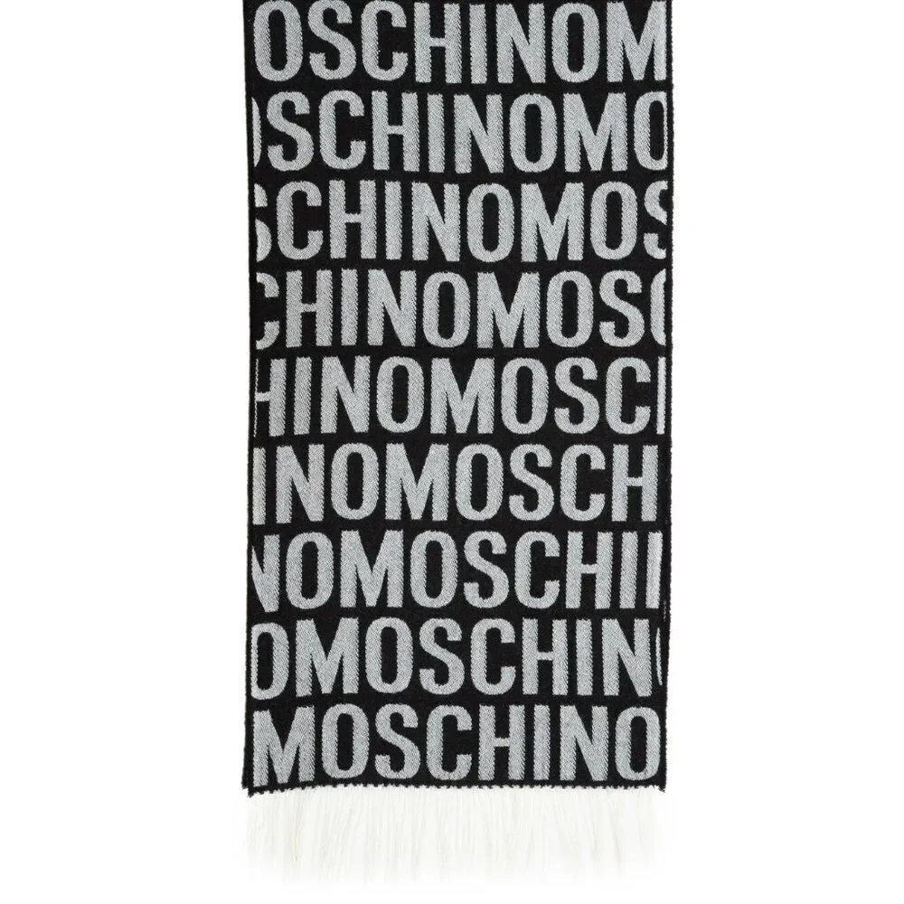 Moschino Men's Black & Grey Shawl Stole Wool Winter Scarf
